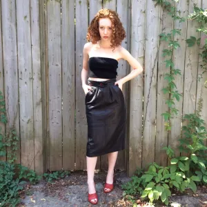 1980s High-Waisted Midi Length Leather Skirt S