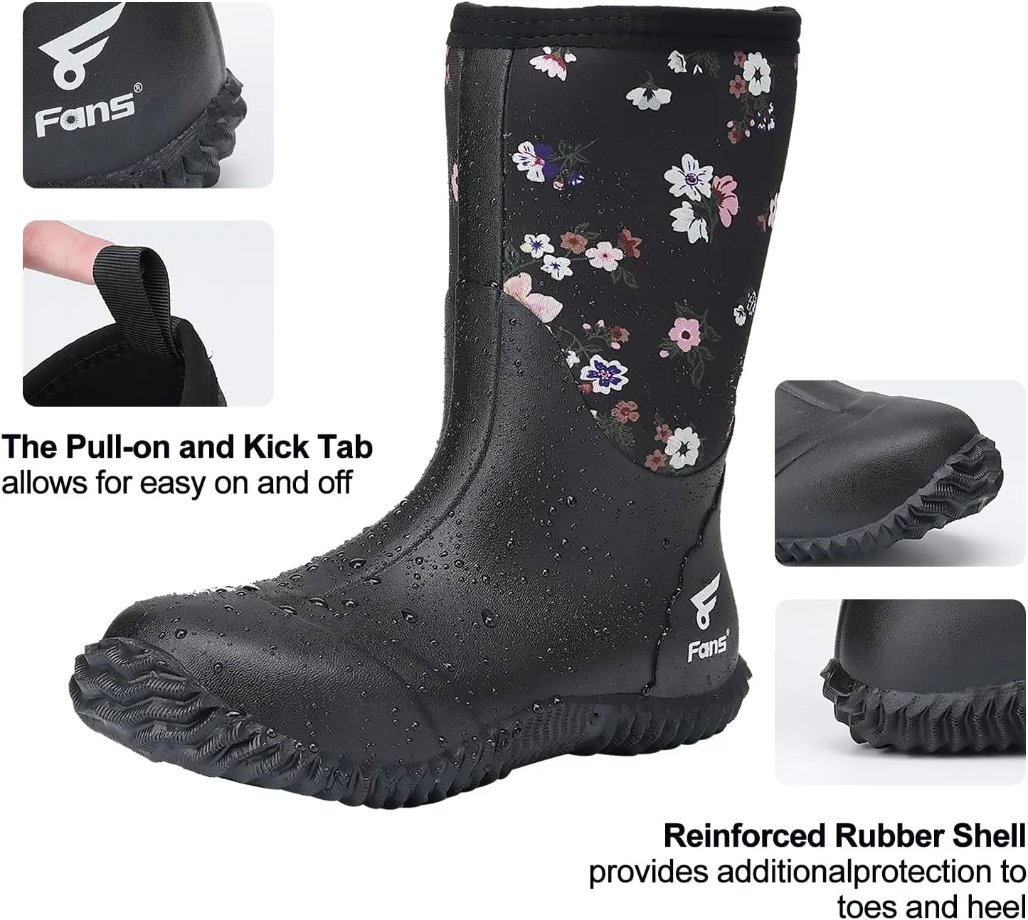 8 Fans Rubber Boots for Women,Waterproof Rain Boots,Lightweight Durable Work Boots for Fishing Farming Gardening