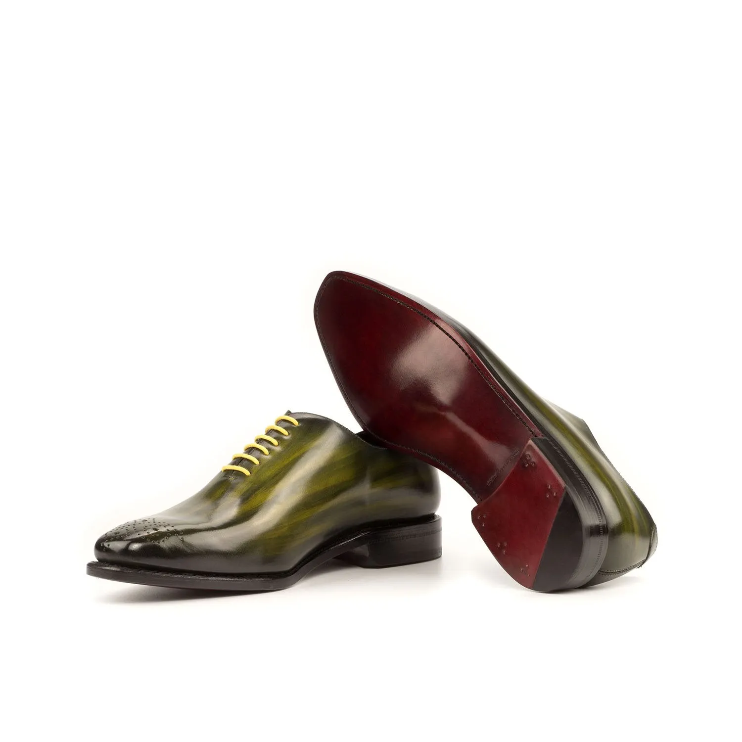 Ambrogio Bespoke Men's Handmade Custom Made Shoes Khaki Green Patina Leather Dress Oxfords (AMB1307)