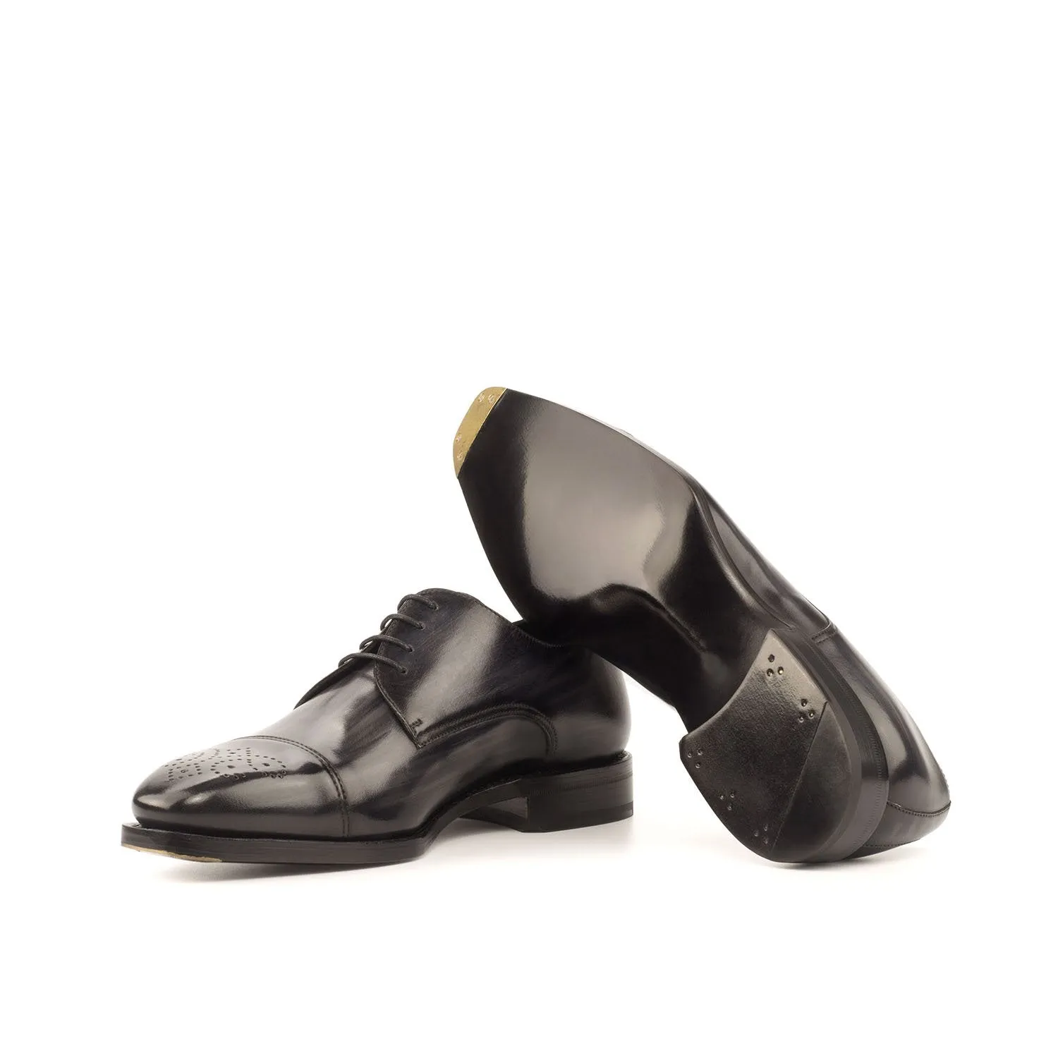Ambrogio Bespoke Men's Handmade Custom Shoes Gray Patina Leather Derby Oxfords (AMB1736)