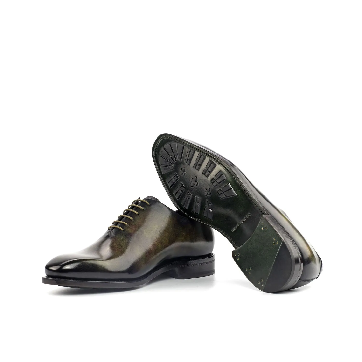 Ambrogio Bespoke Men's Handmade Custom Shoes Green Patina Leather Wholecut Plain Oxfords (AMB1556)