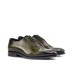 Ambrogio Bespoke Men's Handmade Custom Shoes Green Patina Leather Wholecut Plain Oxfords (AMB1556)