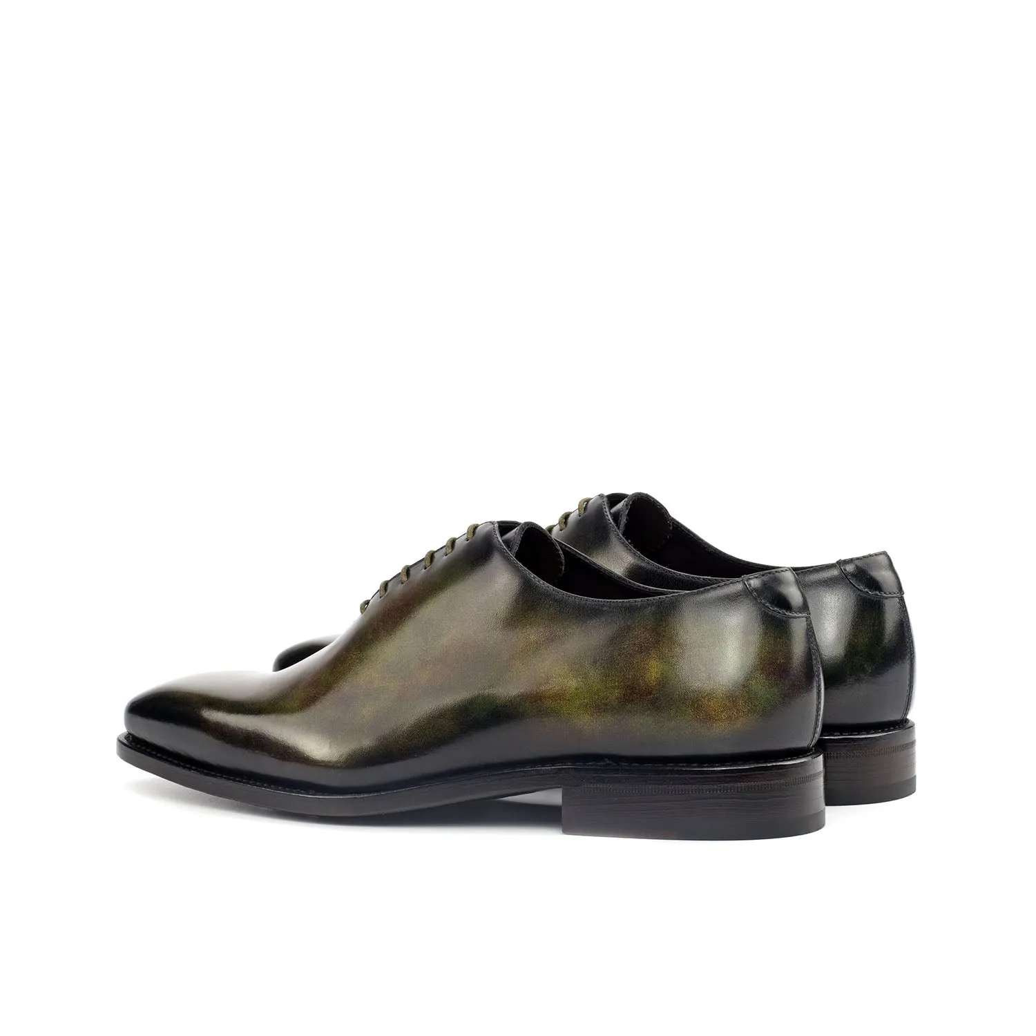 Ambrogio Bespoke Men's Handmade Custom Shoes Green Patina Leather Wholecut Plain Oxfords (AMB1556)