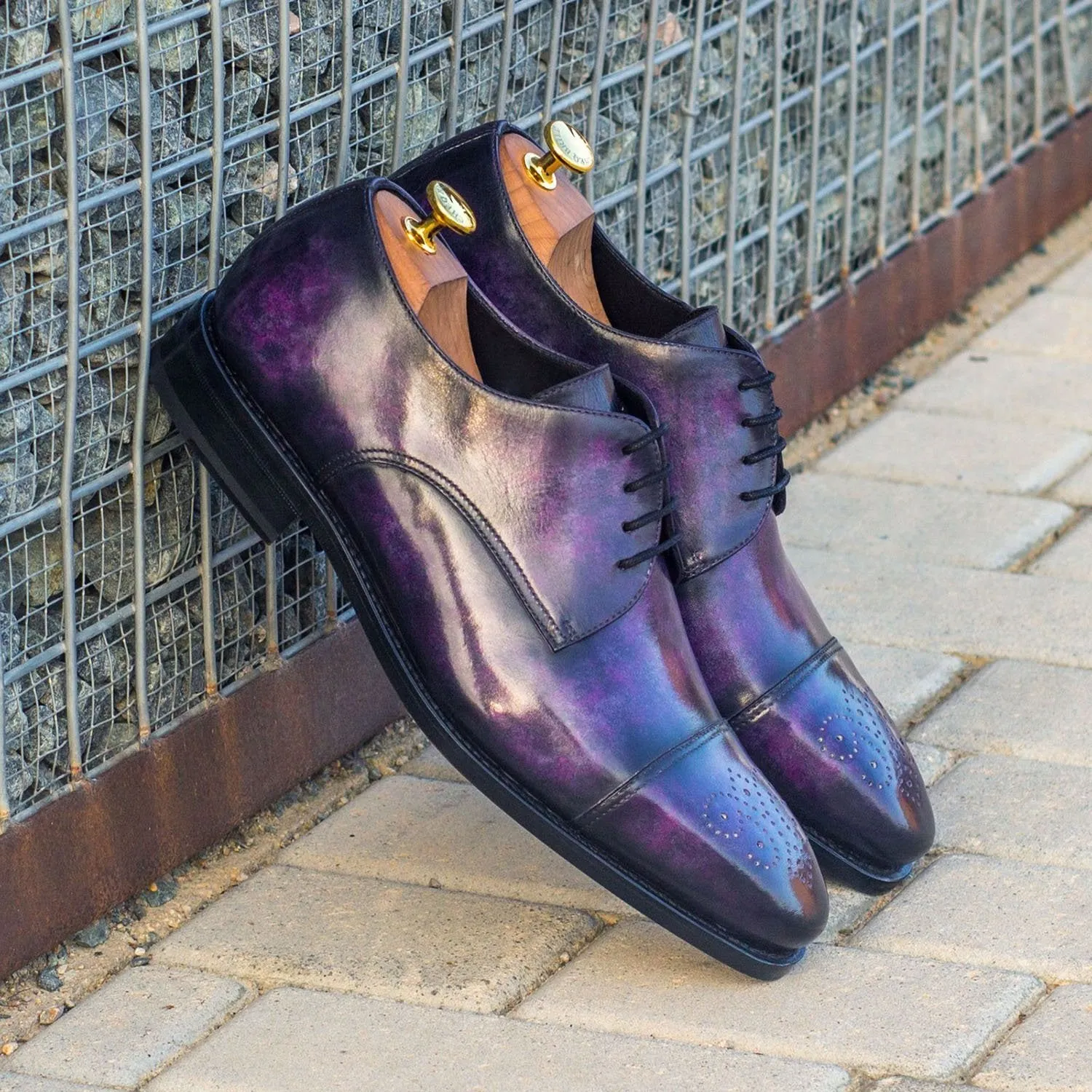 Ambrogio Bespoke Men's Handmade Custom Shoes Purple Patina Leather Derby Oxfords (AMB1465)