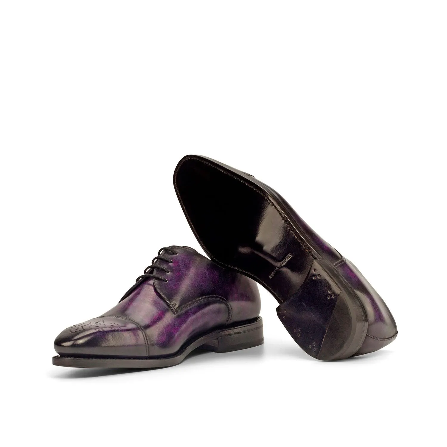Ambrogio Bespoke Men's Handmade Custom Shoes Purple Patina Leather Derby Oxfords (AMB1465)