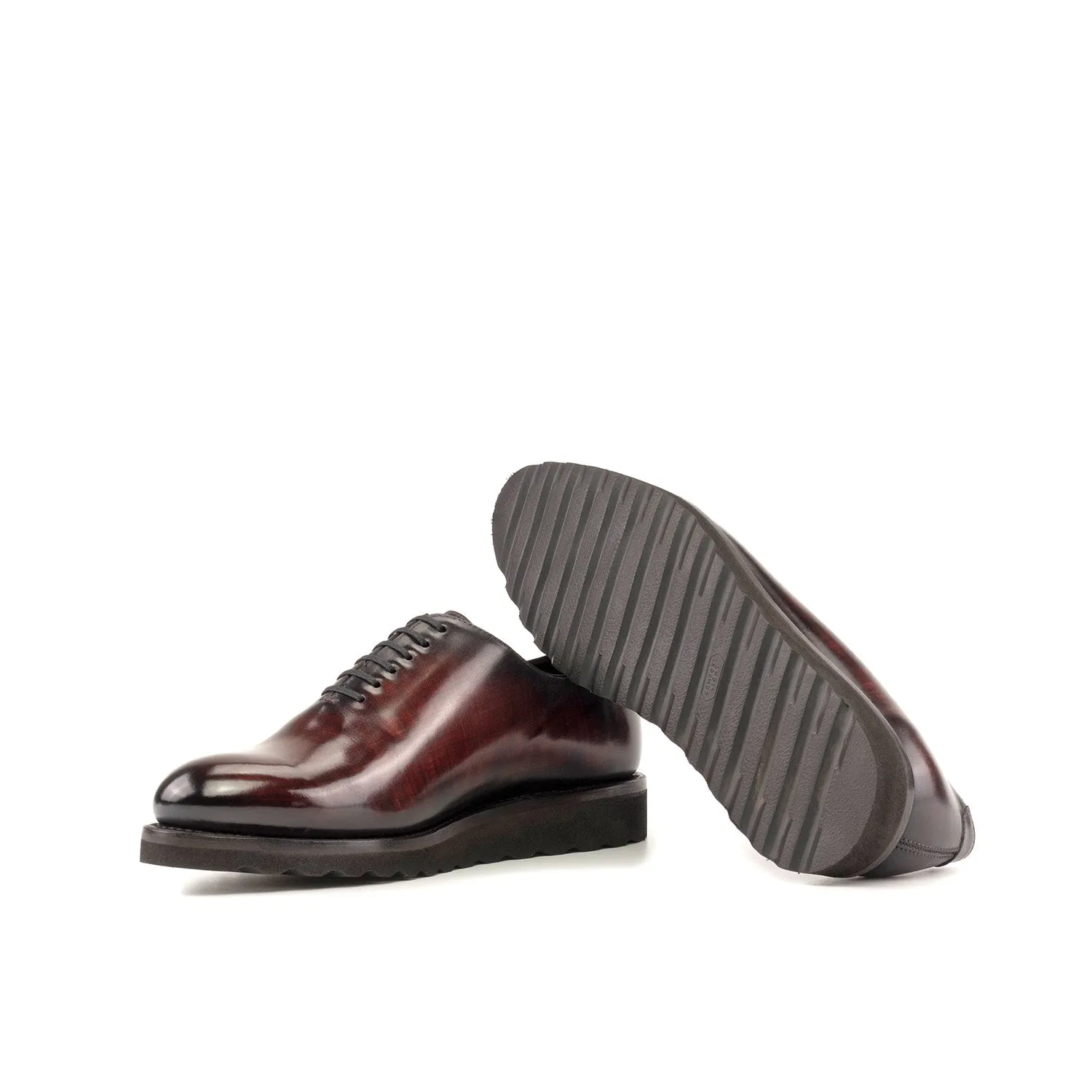Ambrogio Bespoke Men's Shoes Burgundy Patina Leather Whole-Cut Oxfords (AMB2369)