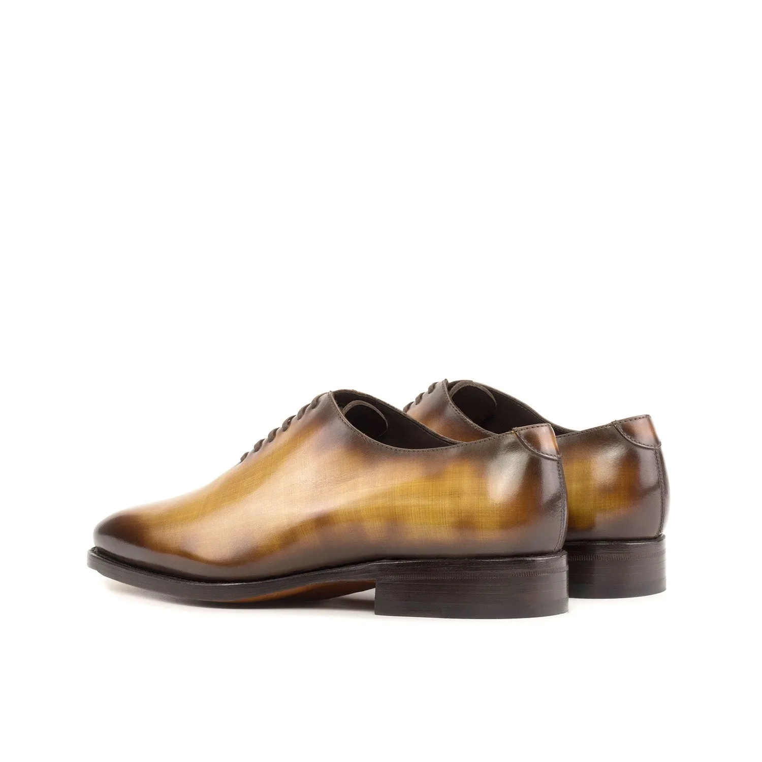 Ambrogio Bespoke Men's Shoes Cognac Patina Leather Whole-Cut Oxfords (AMB2375)