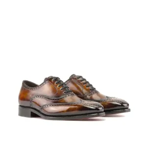 Ambrogio Bespoke Men's Shoes Fire Patina Leather Wingtip Oxfords (AMB2374)