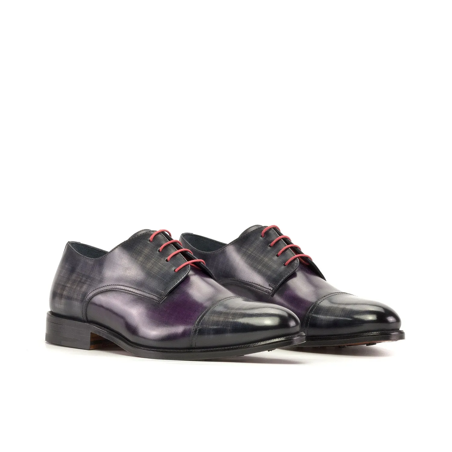 Ambrogio Bespoke Men's Shoes Gray & Purple Patina Leather Derby Oxfords (AMB2424)