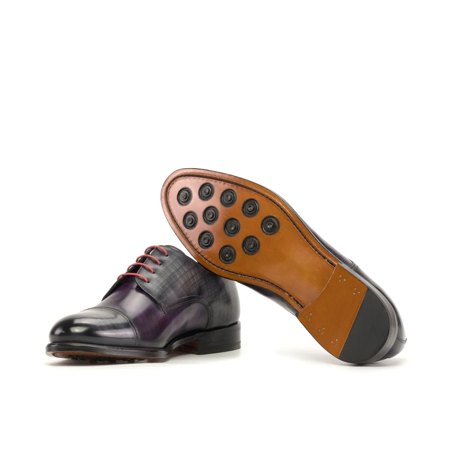 Ambrogio Bespoke Men's Shoes Gray & Purple Patina Leather Derby Oxfords (AMB2424)