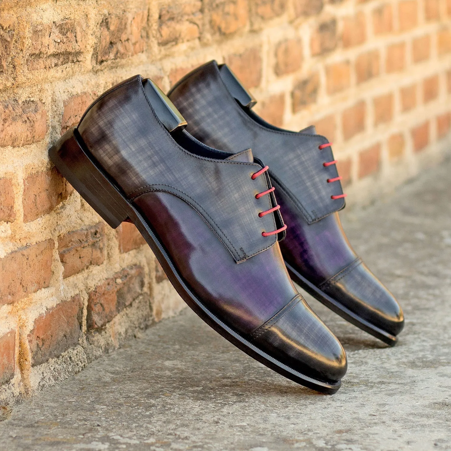 Ambrogio Bespoke Men's Shoes Gray & Purple Patina Leather Derby Oxfords (AMB2424)