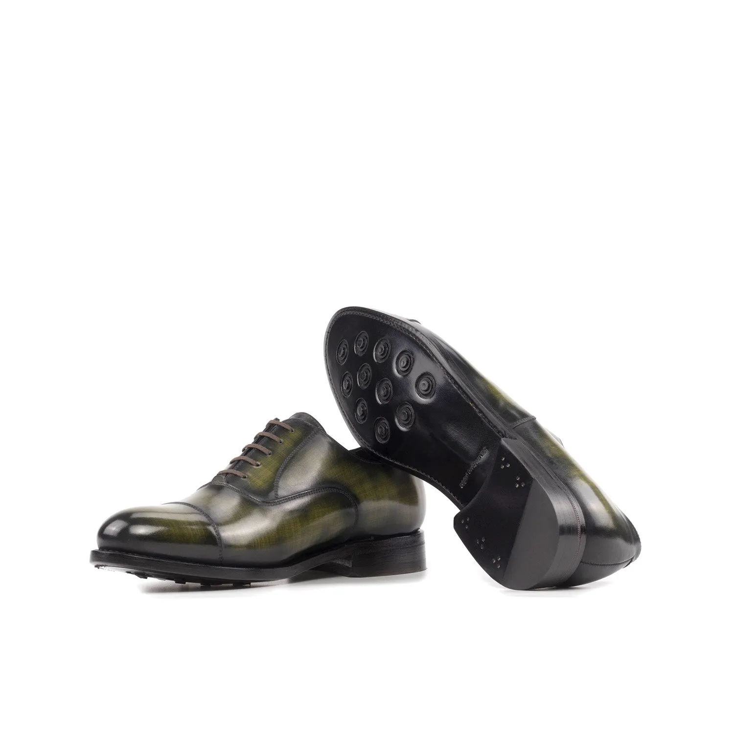 Ambrogio Bespoke Men's Shoes Khaki Patina Leather Cap-Toe Oxfords (AMB2411)