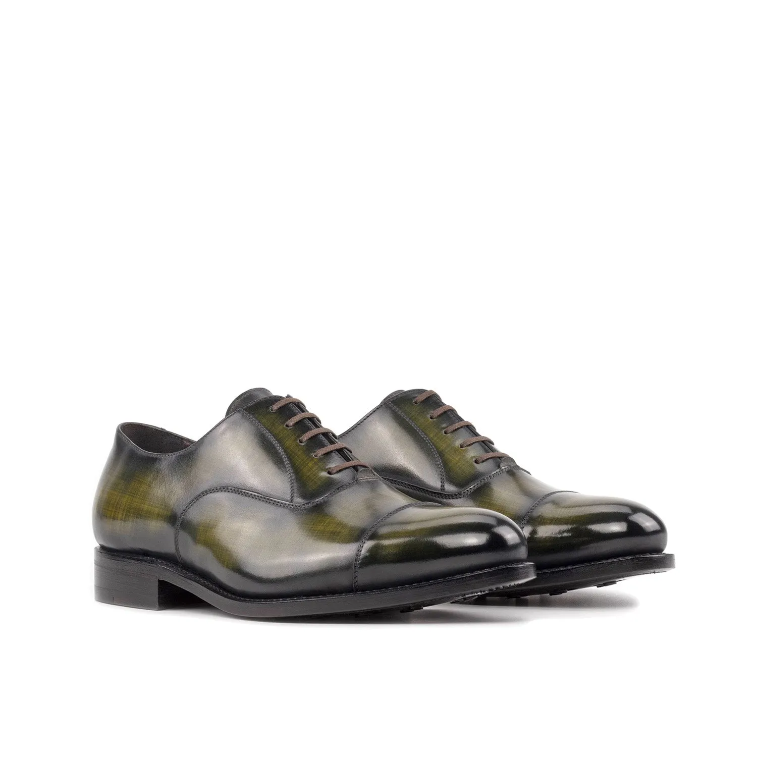 Ambrogio Bespoke Men's Shoes Khaki Patina Leather Cap-Toe Oxfords (AMB2411)