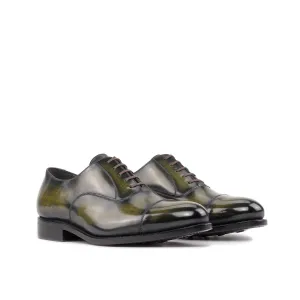 Ambrogio Bespoke Men's Shoes Khaki Patina Leather Cap-Toe Oxfords (AMB2411)