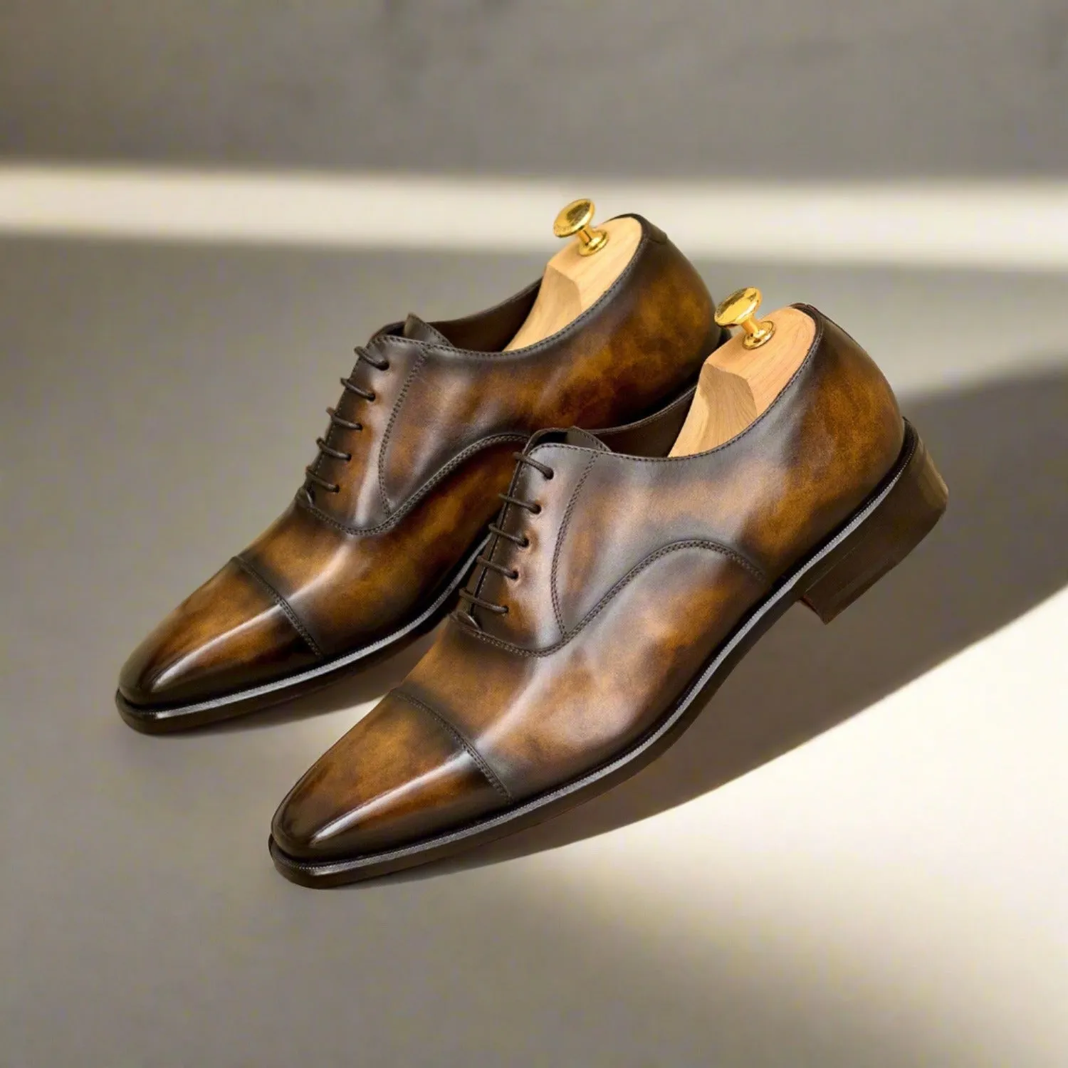 Ambrogio Bespoke Men's Shoes Tobacco Patina Leather Oxfords (AMB2344)