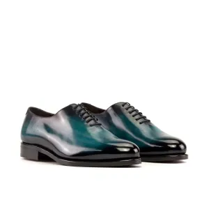 Ambrogio Bespoke Men's Shoes Turquoise Patina Leather Whole-Cut Oxfords (AMB2379)