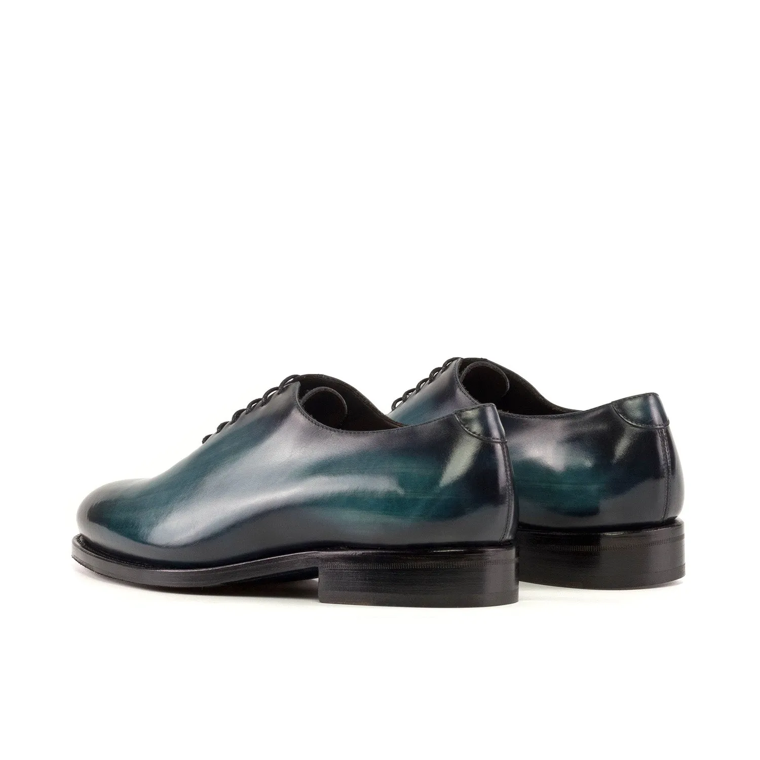 Ambrogio Bespoke Men's Shoes Turquoise Patina Leather Whole-Cut Oxfords (AMB2379)
