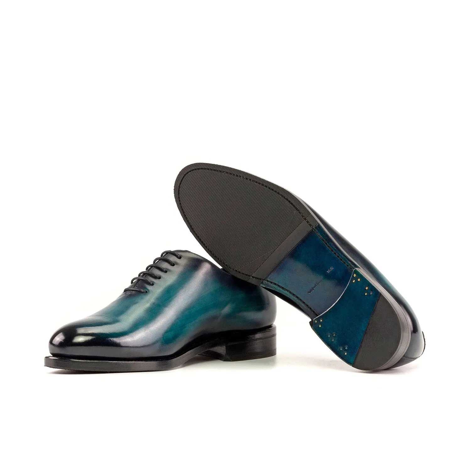 Ambrogio Bespoke Men's Shoes Turquoise Patina Leather Whole-Cut Oxfords (AMB2379)