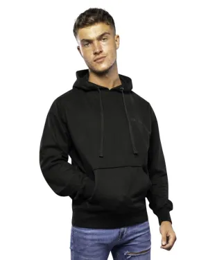 Antonio Falcone Tonal Embroidery Long Sleeve Hooded Sweatshirt Black