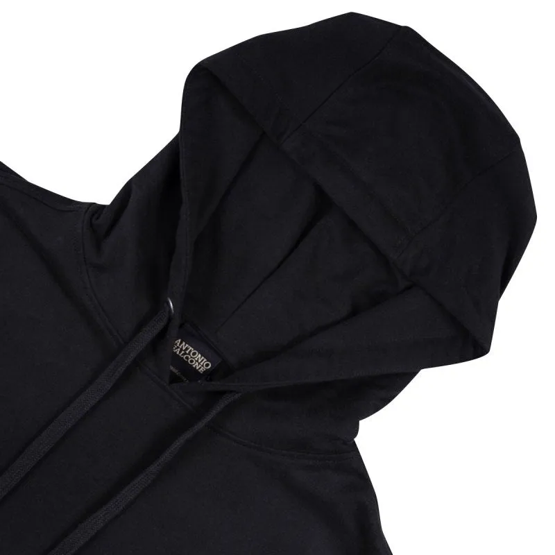 Antonio Falcone Tonal Embroidery Long Sleeve Hooded Sweatshirt Black