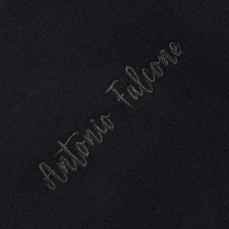 Antonio Falcone Tonal Embroidery Long Sleeve Hooded Sweatshirt Black