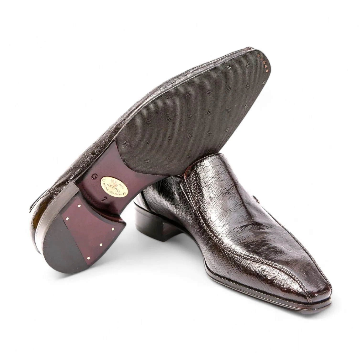 Artioli Siro Men's Shoes Buffered Ostrich Classic Slip-on Loafers (ART1066)
