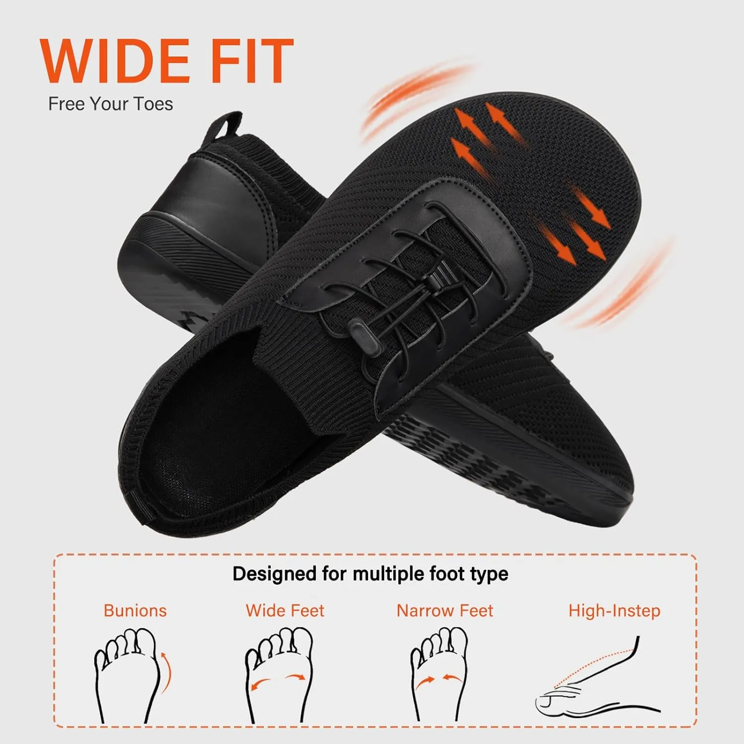 ATHMILE Men's Minimalist Barefoot Walking Shoes Gym Shoes for Women Men Wide Toe Box for Workout Crossfit Weightlifting Zero Drop Slip On Design