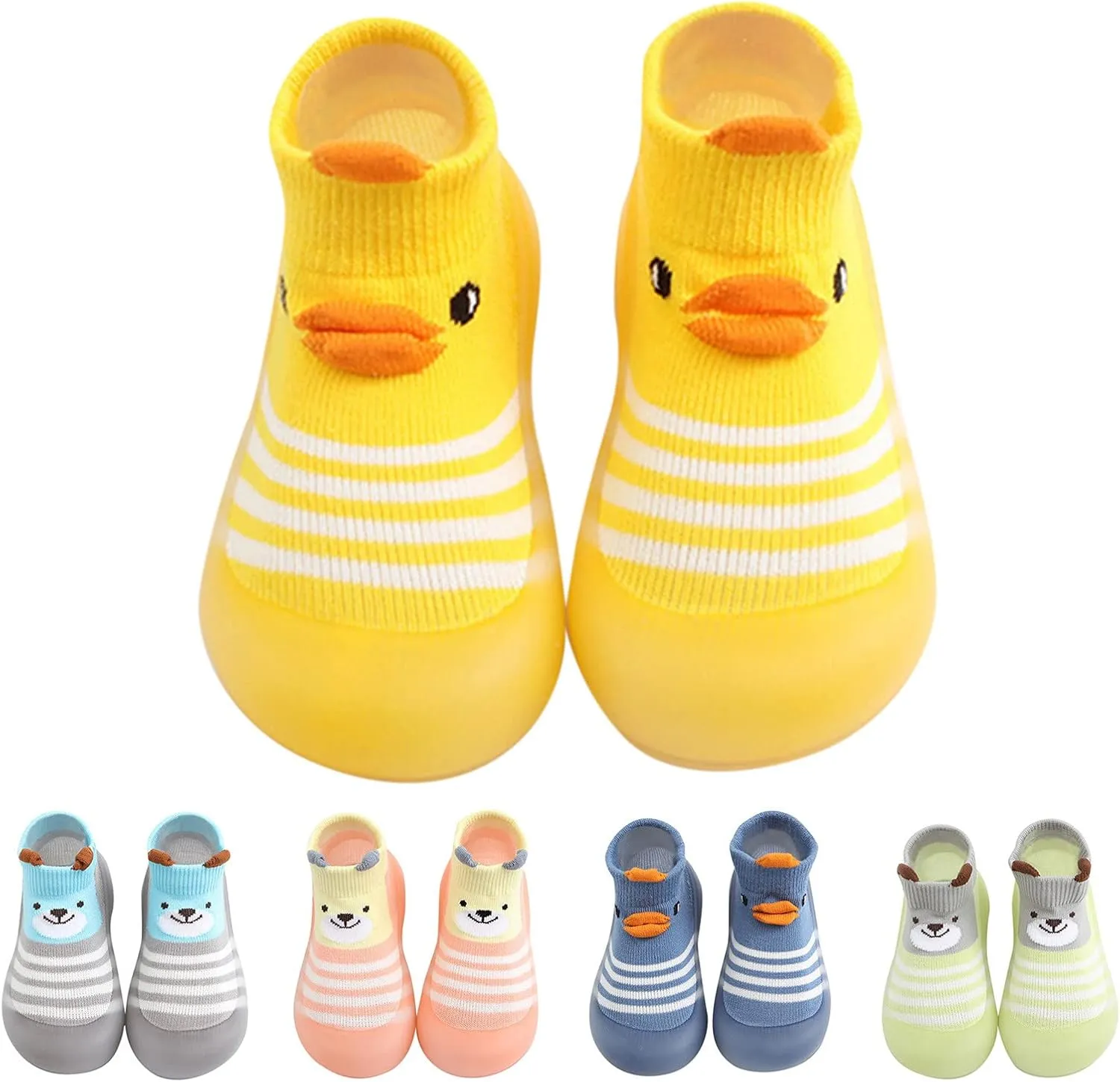 Baby Light up Children Todller Shoes Baby Boys and Girls Non Slip Flat Socks Shoes Lightweight Comfortable Cute Cartoon Duck Bear Pattern Toddler Canvas Shoes