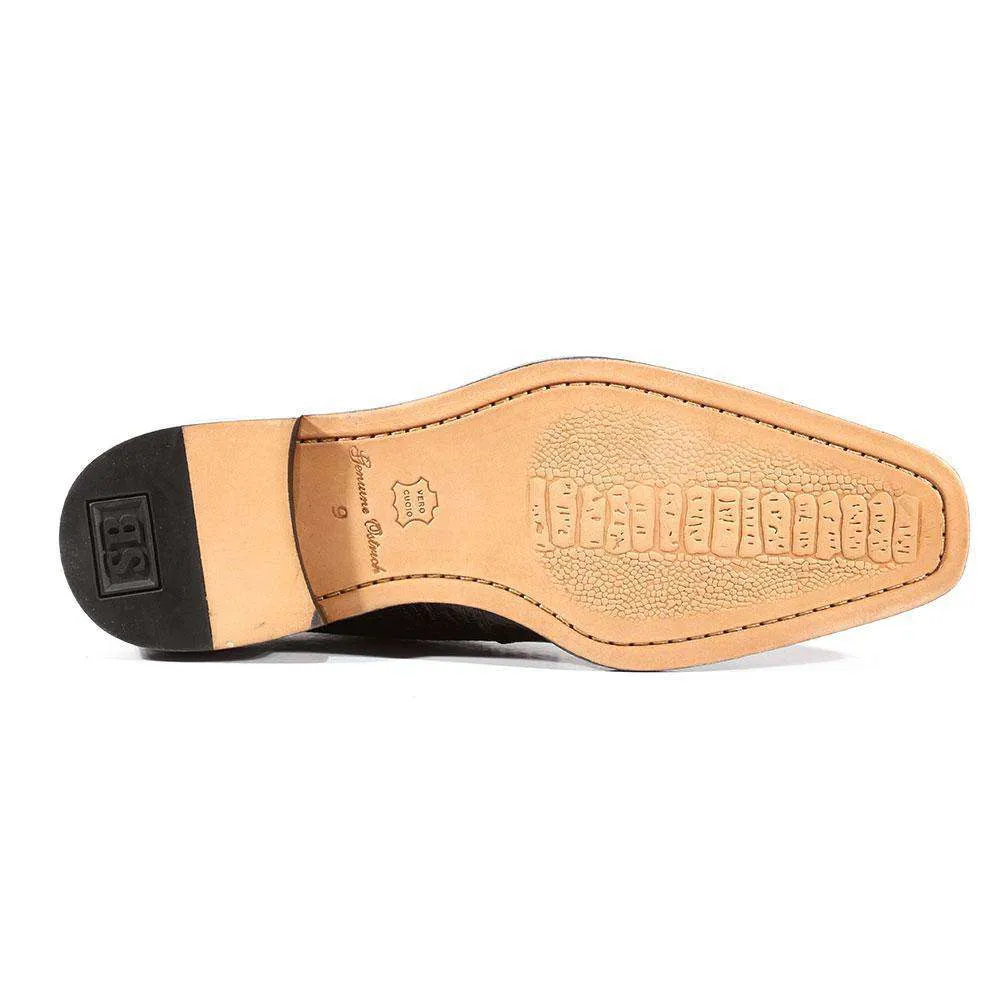 Belvedere Designer Shoes Men's Siena Ostrich Black Oxfords (BV1002)