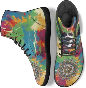 Boho Mandala Print Unisex Barefoot Shoes PU Leather High Top Barefoot Sneakers for Outdoor