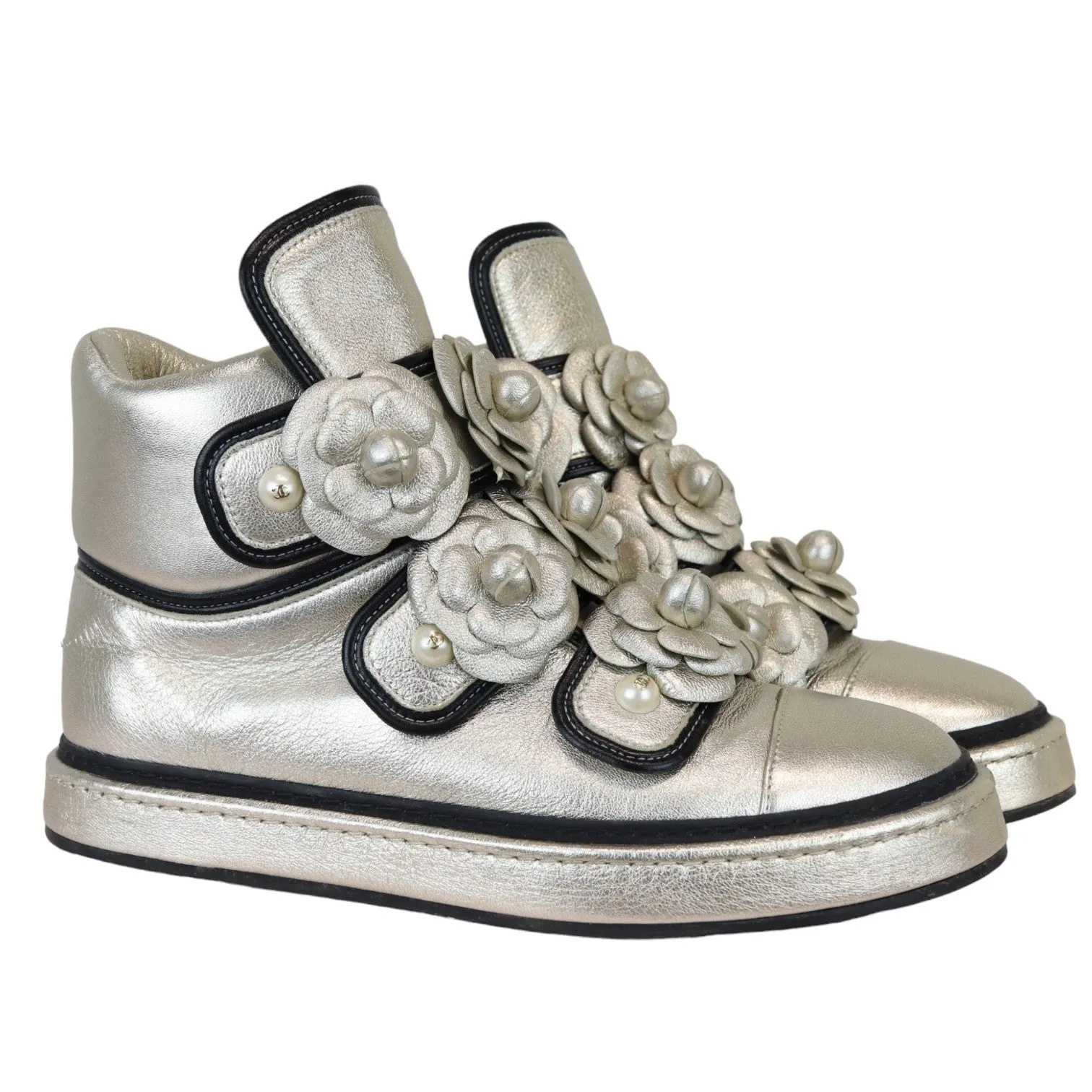 Camellia High Top Sneakers Metallic Lambskin Gold Size 38