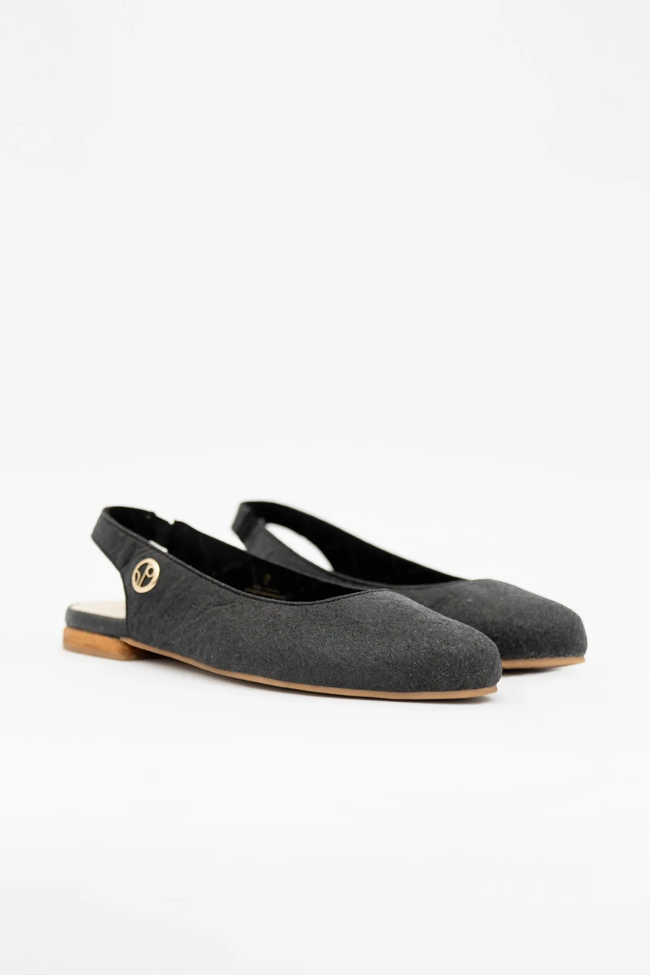 Cannes Piñatex® Vegan Leather Sling Back Flats | Charcoal