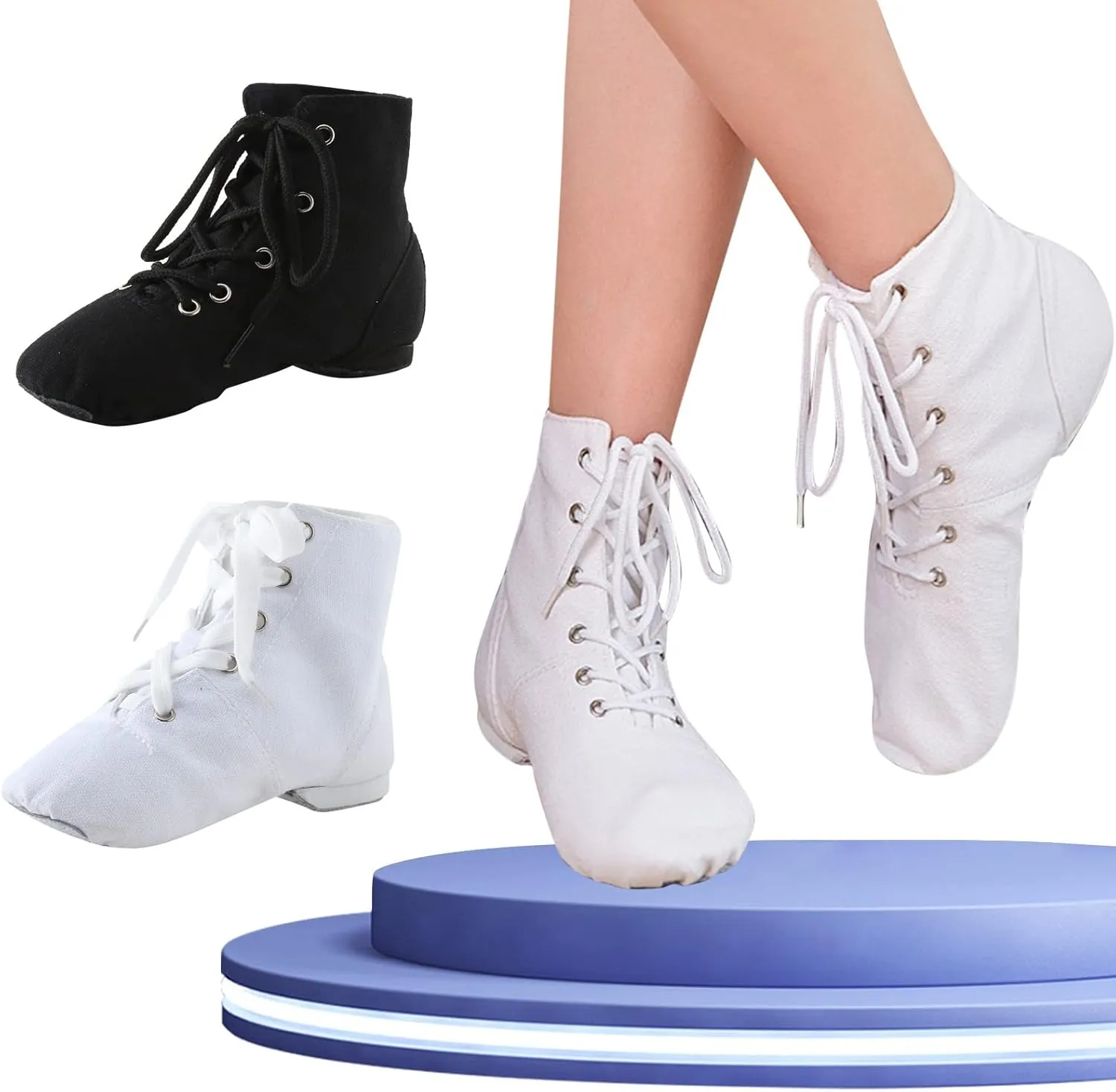 Canvas Jazz Boots for Girls Ankle Boots Lace-up Dancing Sneakers for Boys Split-Sole Dance Shoes Ballet Performance