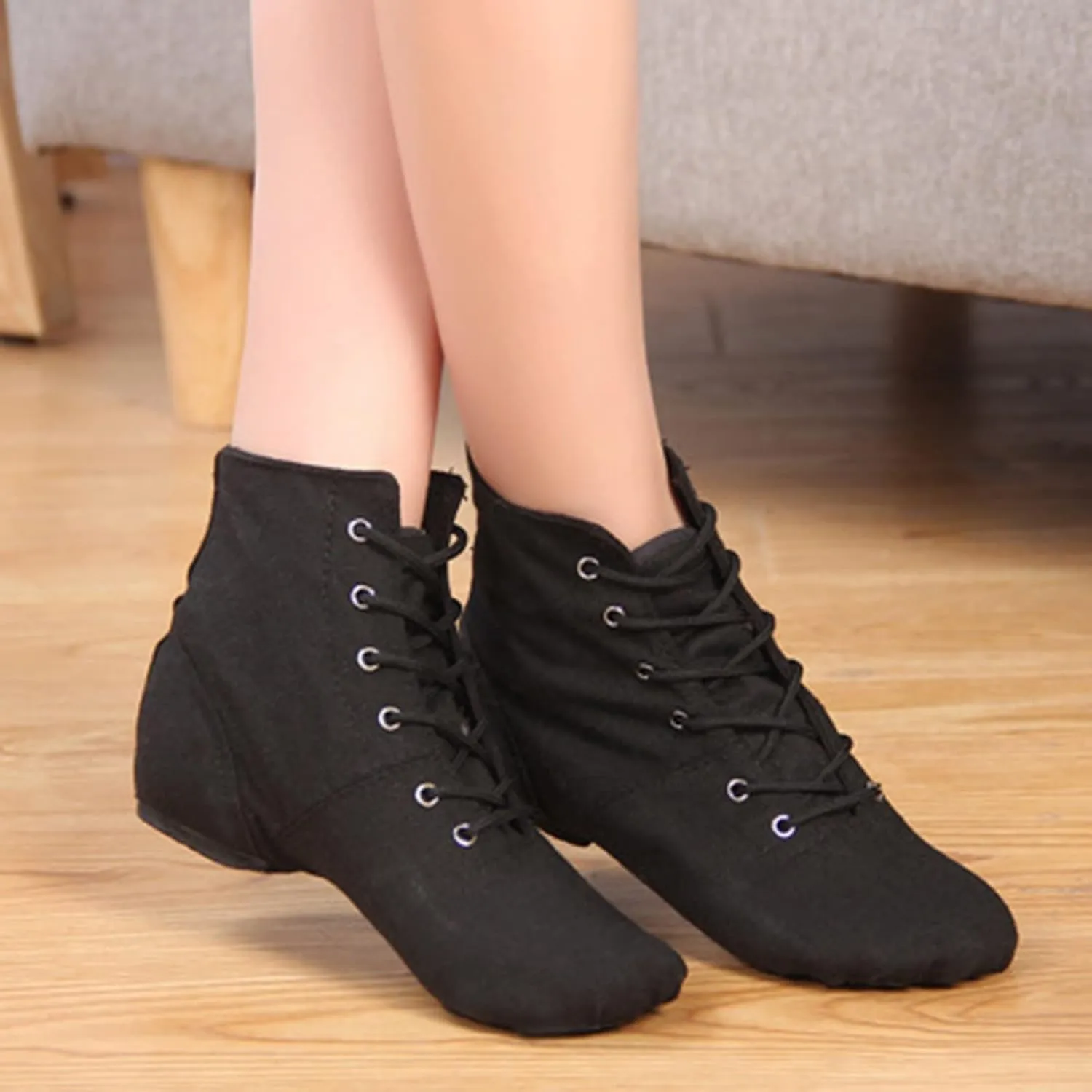 Canvas Jazz Boots for Girls Ankle Boots Lace-up Dancing Sneakers for Boys Split-Sole Dance Shoes Ballet Performance