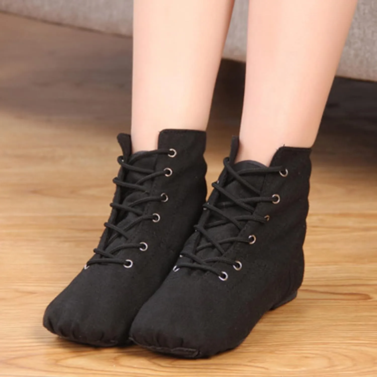 Canvas Jazz Boots for Girls Ankle Boots Lace-up Dancing Sneakers for Boys Split-Sole Dance Shoes Ballet Performance