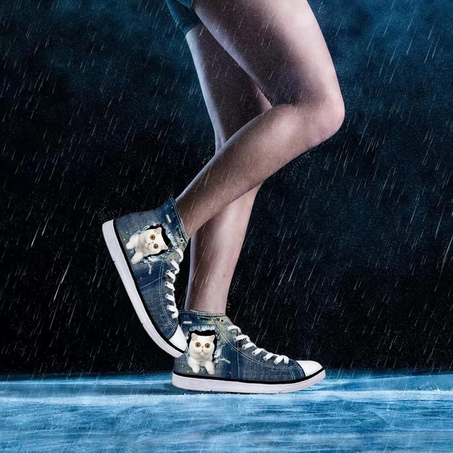 Canvas Shoes for Women High Top Canvas Sneakers Teens Girls Cute Animal Print Lace ups Casual Walking Shoes
