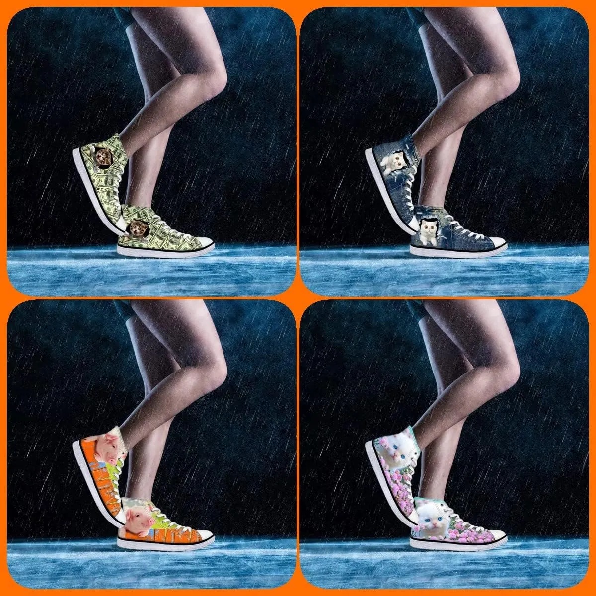 Canvas Shoes for Women High Top Canvas Sneakers Teens Girls Cute Animal Print Lace ups Casual Walking Shoes