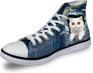 Canvas Shoes for Women High Top Canvas Sneakers Teens Girls Cute Animal Print Lace ups Casual Walking Shoes