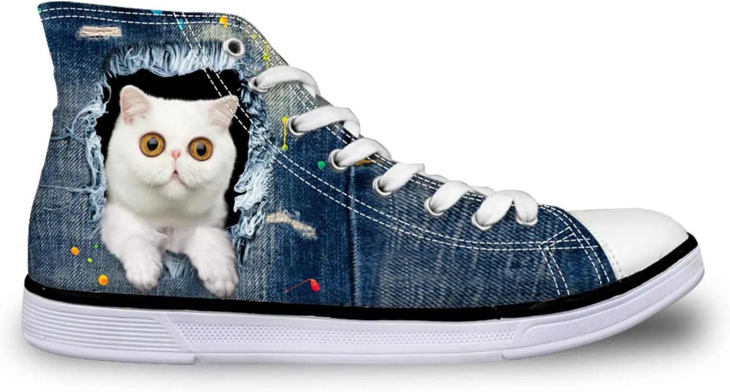 Canvas Shoes for Women High Top Canvas Sneakers Teens Girls Cute Animal Print Lace ups Casual Walking Shoes