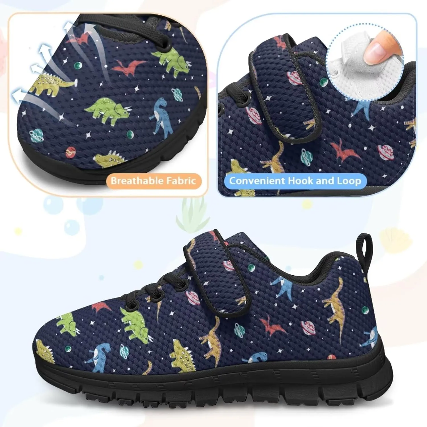 Children's Dinosaur School Sneaker Running Barefoot Shoes Lace Up Hiking Sneakers for Boys Girls