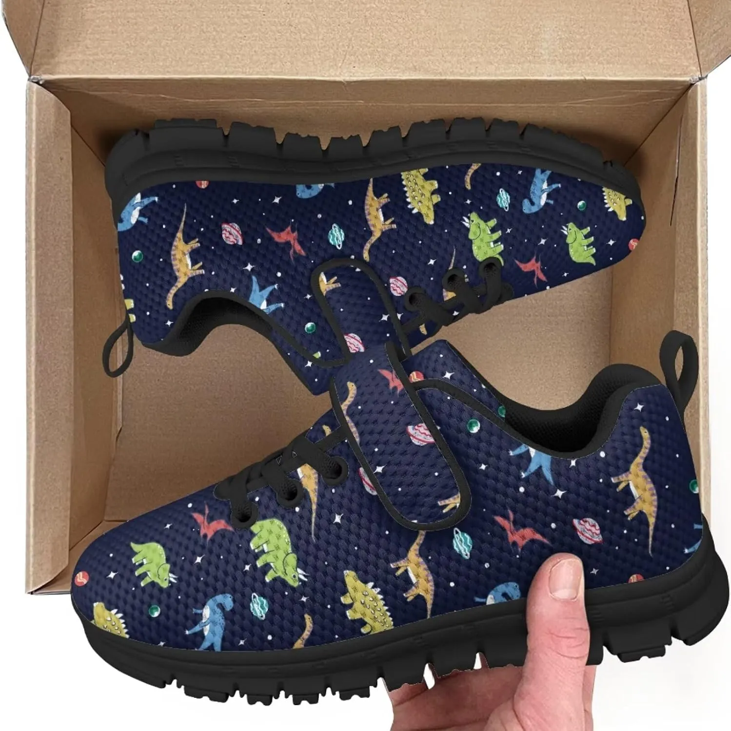 Children's Dinosaur School Sneaker Running Barefoot Shoes Lace Up Hiking Sneakers for Boys Girls