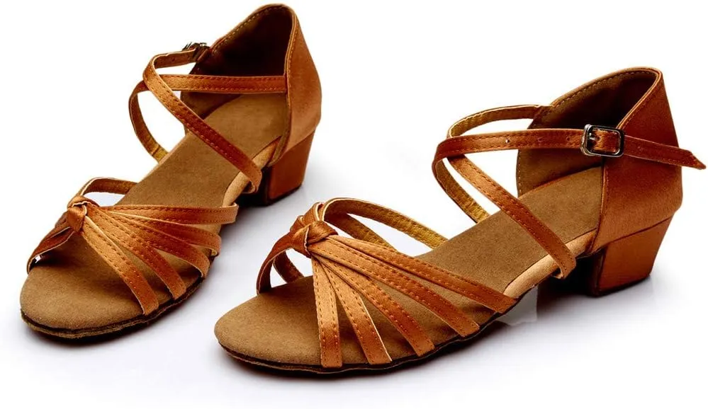 Chunky Dress Shoes for Women Open Toe Latin Dance Shoes Professional Ballroom Sandals Low Block Heeled Sandals