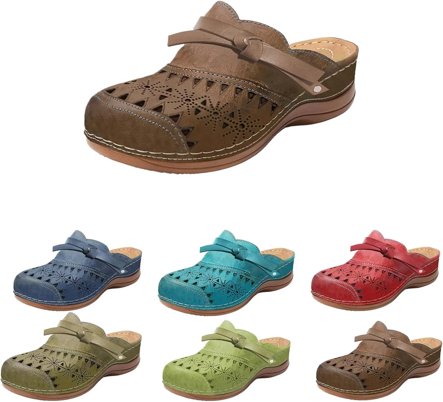 Clogs for Women 2025 Arch Support Orthopedic Sandals Wide Width Wedge Sandals Bow Hollow Breathable Platform Wedge Sandal Outdoor Beach Slippers Closed Toe Slippers