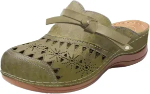 Clogs for Women 2025 Arch Support Orthopedic Sandals Wide Width Wedge Sandals Bow Hollow Breathable Platform Wedge Sandal Outdoor Beach Slippers Closed Toe Slippers