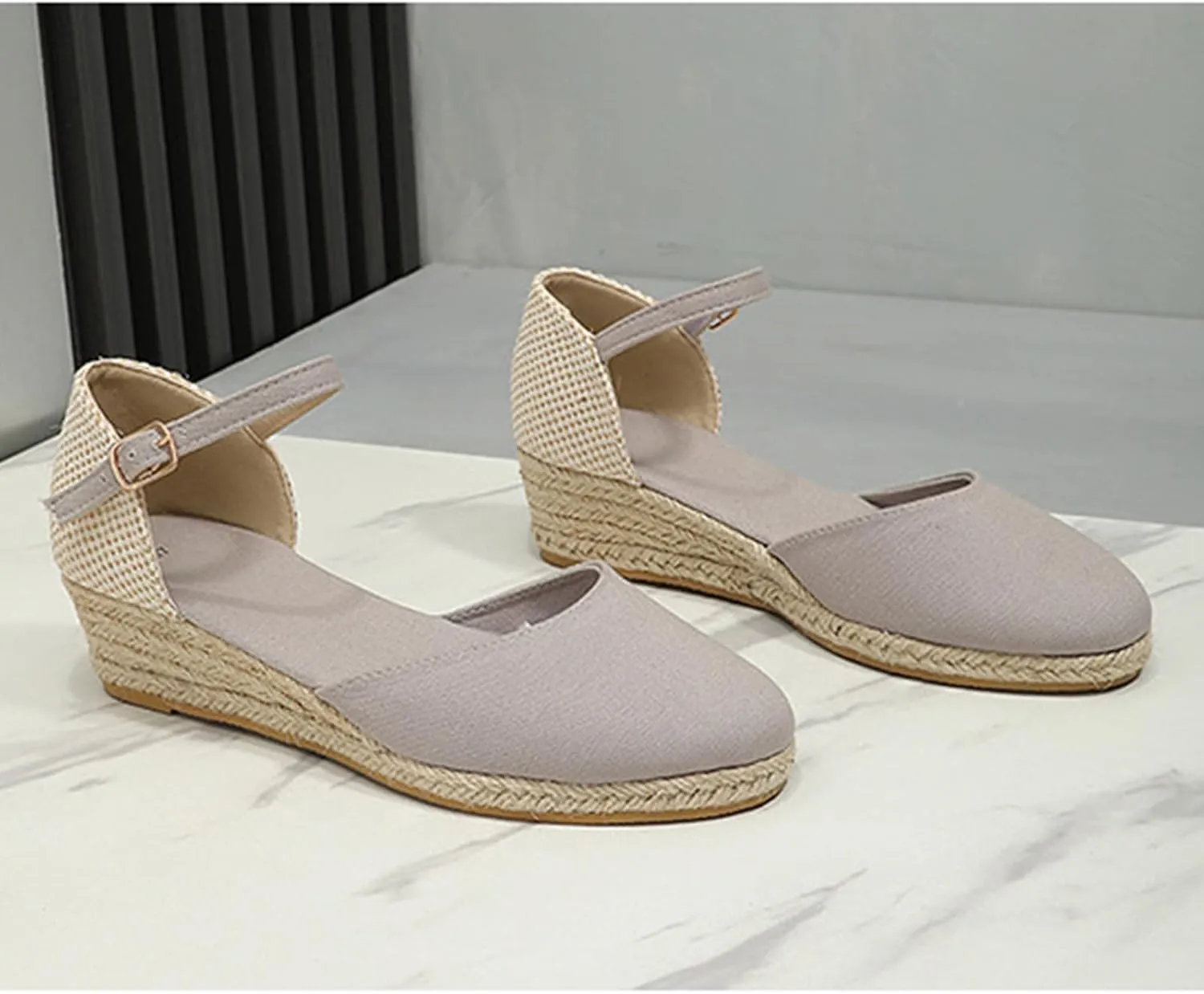 Closed Toe Sandals Women Summer Espadrille Platform Wedge Sandals Arch Support Outdoor Beach Slippers Comfortable Orthopedic Sandal Buckle Strap Casual Shoes