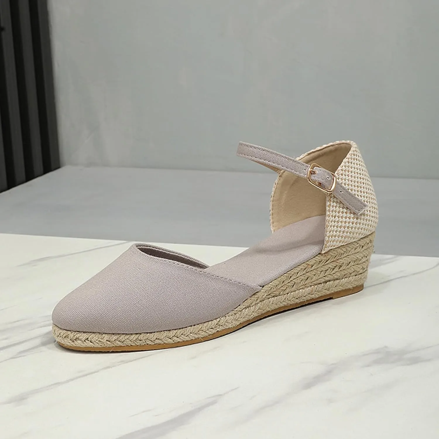 Closed Toe Sandals Women Summer Espadrille Platform Wedge Sandals Arch Support Outdoor Beach Slippers Comfortable Orthopedic Sandal Buckle Strap Casual Shoes