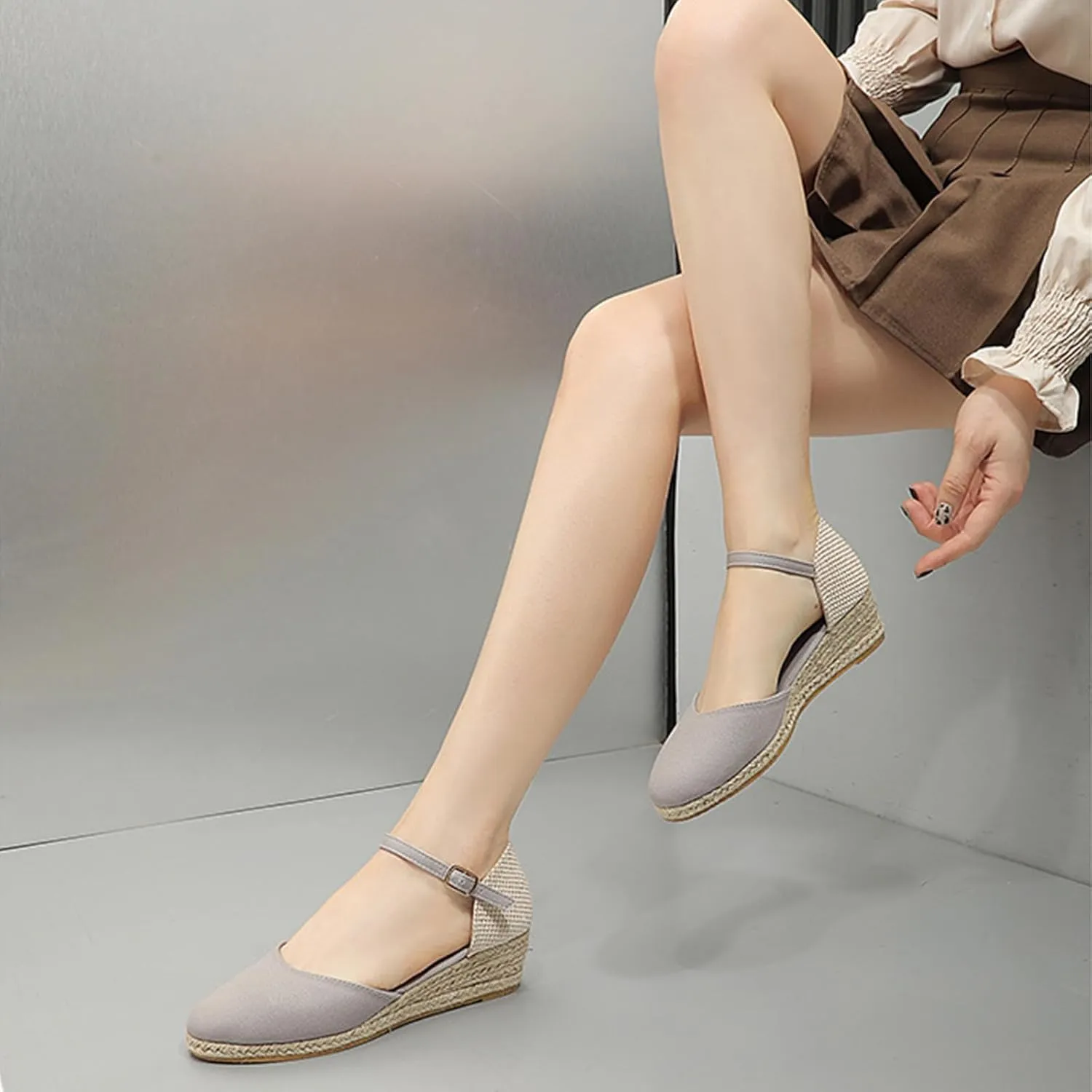 Closed Toe Sandals Women Summer Espadrille Platform Wedge Sandals Arch Support Outdoor Beach Slippers Comfortable Orthopedic Sandal Buckle Strap Casual Shoes
