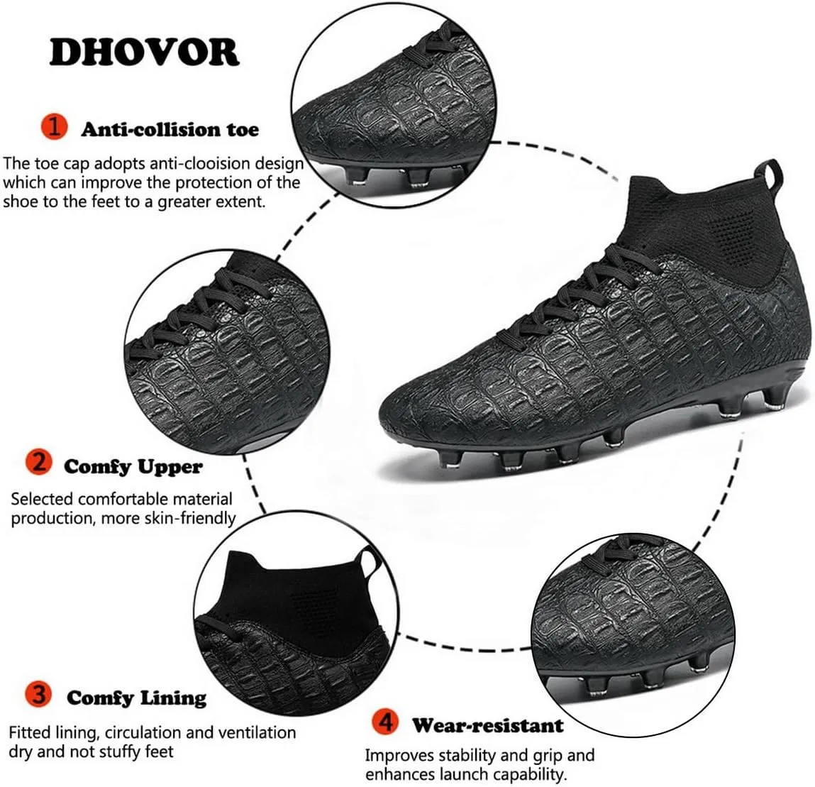 DHOVOR Men's Women's Soccer Cleats Light-Weight Athletics Football Shoes High-Top Football Boots Outdoor Soccer Shoes