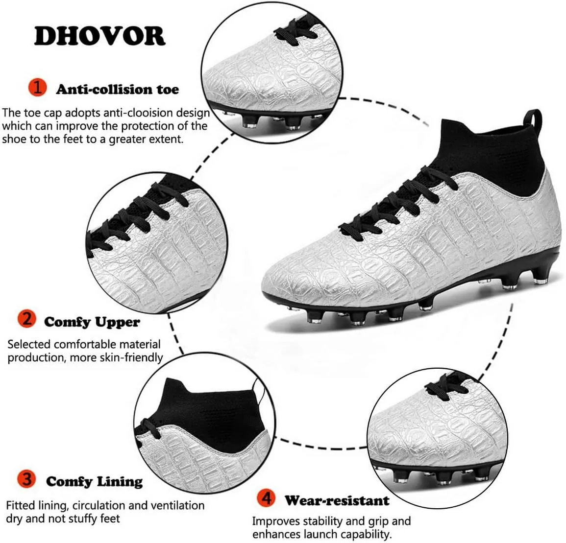DHOVOR Men's Women's Soccer Cleats Light-Weight Athletics Football Shoes High-Top Football Boots Outdoor Soccer Shoes