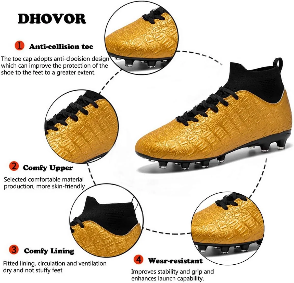DHOVOR Men's Women's Soccer Cleats Light-Weight Athletics Football Shoes High-Top Football Boots Outdoor Soccer Shoes